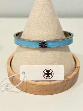 Tory Burch Light Blue Enamel Logo Hinge Bracelet